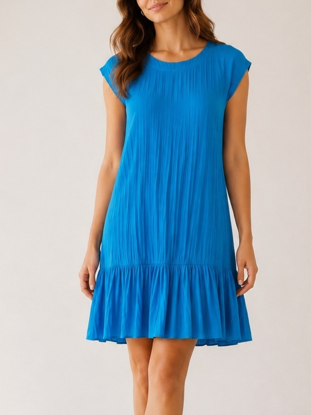 Anthropologie Maeve Blue Pleated Drop Waist Tunic Boho Babydoll Mini Dress